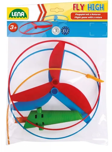 Lena 61290 Propeller Flugspiel Fly HIGH - Flugspielzeug mit 2 Rotoren, sicherer Spielspaß für Kinder ab 3 Jahren und Förderung der Geschicklichkeit