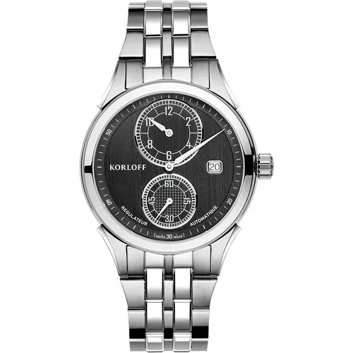 Korloff 04WA1470010 Automatik Regulator - Elegante Herren Uhr in Schwarz und Silber - Armbanduhren: Hochwertige Edelstahl-Uhr mit präzisem Automatikwerk und stilvollem Design, ideal für jeden Anlass.