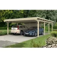 Doppelcarport SKAN HOLZ Emsland 613x846 cm - Carport mit praktischem Abstellraum und robustem Aluminium-Dach, ideal für den Schutz Ihrer Fahrzeuge und Gartenutensilien.