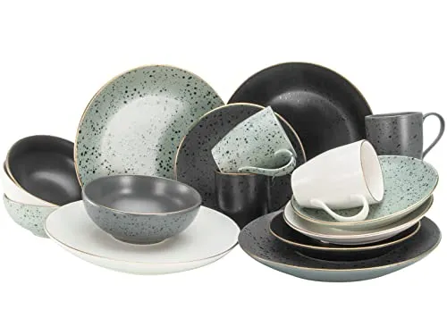 Industrial Gold Kombiservice 16tlg von CreaTable - Komplett-Service für 4 Personen, aus hochwertigem Steinzeug, spülmaschinengeeignet und ideal für alle Anlässe.