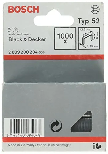 Bosch Accessories Professional 1000x Flachdrahtklammer Typ 52 (Karton, Papier, Folien, 12.3 x 1.25 x 6 mm, Zubehör Tacker)