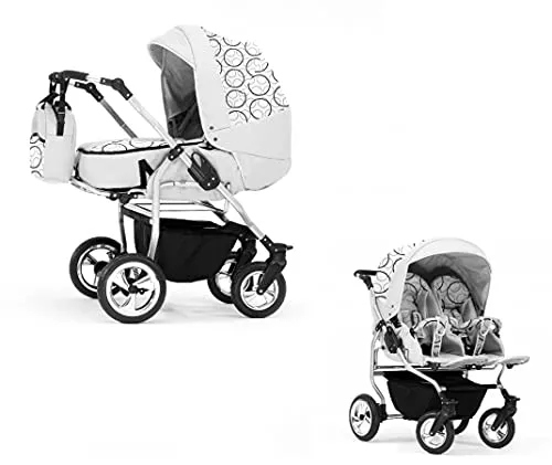 Elcar Zwillingskinderwagen 2 in 1 Duo Twin inkl. Sportsitze - 11 Teile - in Weiß