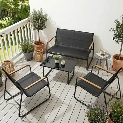 Home Collective Gartenlounge-Set 4-teilig – Robuste Lounge Möbel für den Außenbereich - Modernes 4-teiliges Gartenlounge-Set aus robustem Stahl, wetterfest und pflegeleicht. Flexibel anpassbar für Garten, Terrasse oder Balkon – ideal für entspannte Stunden im Freien.