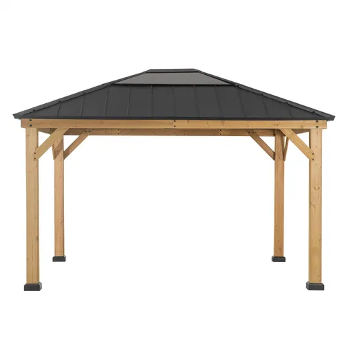 Sunjoy Pavillon Bruri – Rechteckiger Outdoor-Pavillon - Hochwertiger Pavillon aus naturbelassener Zeder, ideal für Gartenpartys. Mit robustem Stahldach und großzügiger Grundfläche von 13,24 m² bietet er Schutz und Stil.