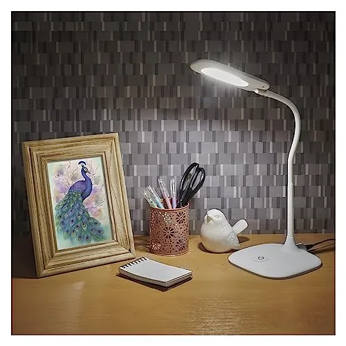 EMOS dimmbare LED Tischlampe STELLA 6,5W, Helligkeit max. 400lm, Lichtfarbe 4000K, flexibler Arm, 1,7m Netzkabel mit EURO-Adapter, CRI>80, Leuchtdauer 30000 h, weiß