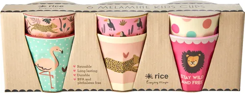 Rice - 6 Pcs Small Melamine Kids Cups Jungle Print Pink - Zubehör für PC: Bunte Melamin-Tassen im Dschungel-Design, ideal für Kinder und perfekt für den Einsatz bei der PC-Nutzung oder beim Spielen.