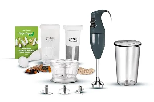 ESGE-Zauberstab Set mit Magic Fusion - Stabmixer Set mit 120 W, ideal für kreative Kochabenteuer. Mit umfangreichem Zubehör und 10 Jahren Garantie für eine mühelose Zubereitung von Suppen, Smoothies und mehr.