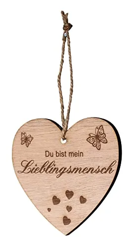 levandeo Deko-Herz 9x10cm Birkenholz Sprüche Lieblingsmensch Liebe Deko Holz Anhänger Love Geschenk Holzherz Holzdeko Wanddeko