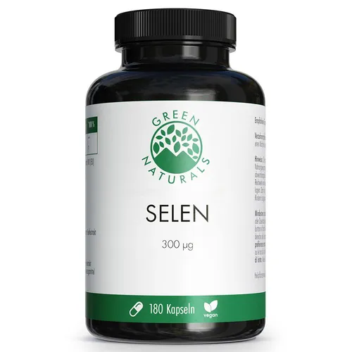 GREEN NATURALS Selen 300 Μg - Rein Pflanzlich & Vegan - Arzneimittel mit 300 μg Selen, ideal für Veganer. Unterstützt das Immunsystem und trägt zur Zellschutz bei. Täglich 1 Kapsel für Ihre Gesundheit.