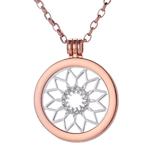 Morella Damen Halskette Rosegold 70 cm Edelstahl mit Anhänger und Coin 33 mm Sonnensymbol in Schmuckbeutel