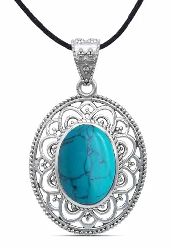 mantraroma Kettenanhänger 925 Silber Türkis Edelstein Kettenanhänger Damen Sterling Silber Halskette Anhänger Geschenk (MAH-131-15)