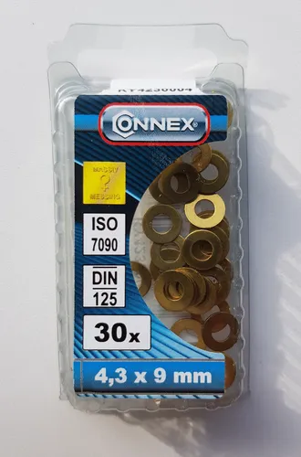 CONNEX Messing Unterlegscheiben 4,3 x 9 mm 30 Stück ISO 7090 DIN 125