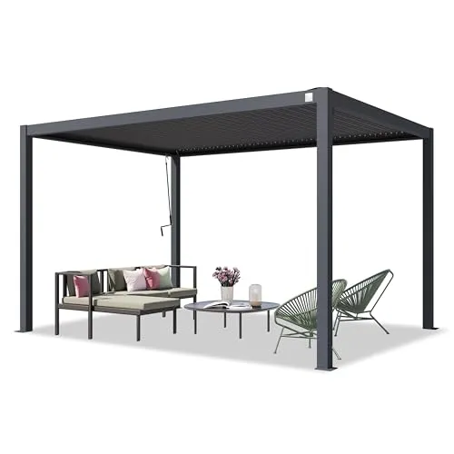 TOOLPORT PRIMEYARD Pergola 3x4 m mit Lamellendach - Pavillon mit hochwertigem Aluminium- und Stahl-Materialmix, verstellbarem Lamellendach und integriertem Wasserablaufsystem für ganzjährigen Einsatz.