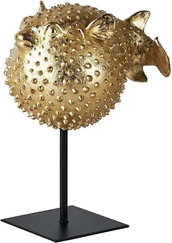 MichaelNoll Dekofigur Kugelfisch Dekofigur Polyresin Gold Maritim Deko - 17x13x23,5 cm