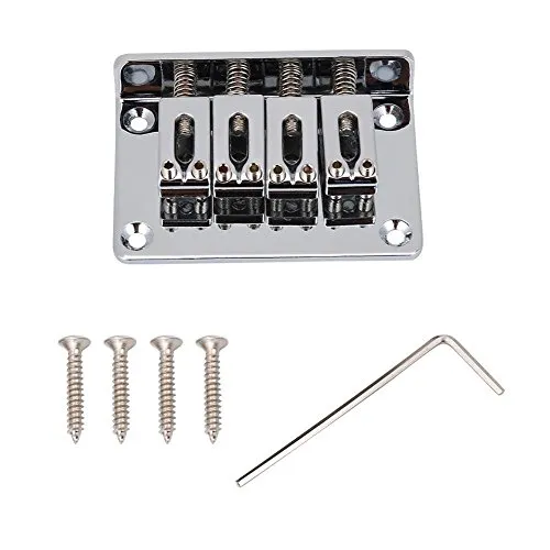4-saitige Gitarren Brücke, String Verschluss für Cigarbox E-Gitarren, Bass, Ukulele - Gitarren Zubehör, Silber - für Musiker und DIY Projekte