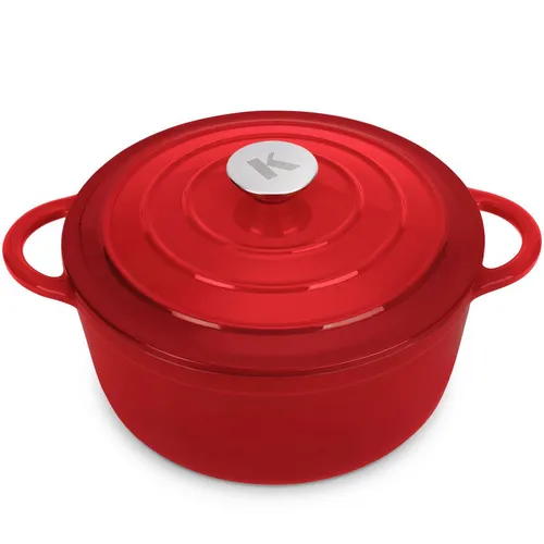 KLAMER Bräter Gusseisen Bräter 5 L, Gusseisen-Topf 25 cm backofengeeignet, Emaille …