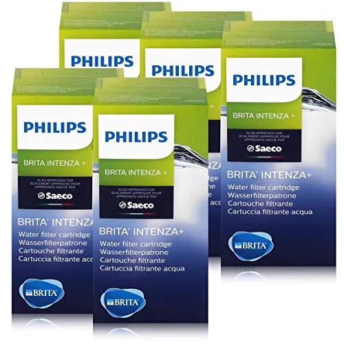 Saeco Intenza+ Wasserfilter von BRITA, 5er Pack für perfekten Kaffeegenuss - Wasserfilter für Kaffeemaschinen, optimiert Wasserhärte und pH-Wert für intensives Aroma und vollen Geschmack. Ideal für Saeco Espressoautomaten mit BRITA-Aufkleber.