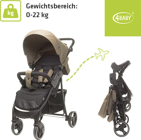 4Baby | Kinderwagen - Buggy Kinderwagen - Mokka - kompakt - mit Liegefunktion und Federung - zusammenklappbar - bis 22 kg - Rapid