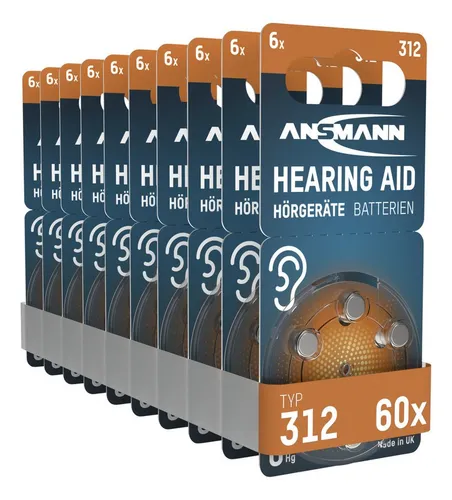 ANSMANN Hörgerätebatterien Typ 312 braun P312 ZL3 PR41, 60 Stück, Zink-Luft 1,4V, Vorratspack,Batterien für Hörgeräte Hörhilfen,leicht greifbar