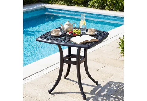 COSTWAY Wetterfester Gartentisch aus Aluminiumguss mit Schirmloch