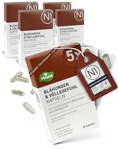 N1 Blähungen & Völlegefühl Kapseln 150 St. - Medizinprodukt gegen Blähungen - Völlegefühl, Druck & Blähbauch weg durch Simeticon & Mineralerde
