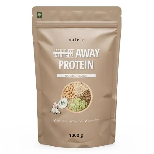 nutri+ Milk Away Protein Pulver - 5 Sorten - Pflanzliches Proteinpulver ohne Soja und Gluten, ideal zur Unterstützung der Muskelmasse mit 5 köstlichen Geschmacksrichtungen. Perfekt für Smoothies oder einfach mit Wasser!