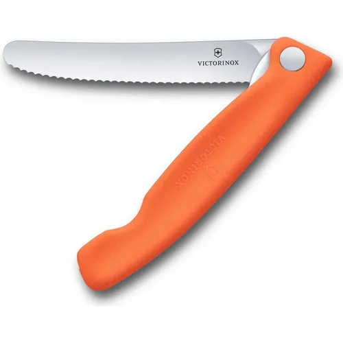 Victorinox Swiss Classic Faltbares Picknick-Messer für Wanderungen, Obst, Gemüse, Brötchen, Wurst, mit Wellenschliff, Extra Scharf, Orange