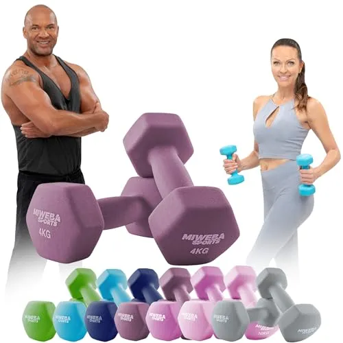 Miweba Sports Neopren Hantelset NKH100 - 2x4.0 kg - Robuste Neopren-Hanteln für sicheres Training, ideal für Home-Gym oder Studio. Die rutschfeste Beschichtung sorgt für optimalen Halt, während das ergonomische Design Gelenke schont.