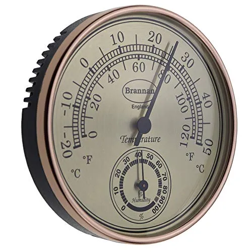Brannan Thermometer mit Hygrometer, vergoldetes Zifferblatt - Hygrometer für Innenräume – stilvolles Thermometer-Hygrometer mit vergoldetem Zifferblatt, das präzise Temperatur und Luftfeuchtigkeit misst, ideal für Garten und Gewächshaus.