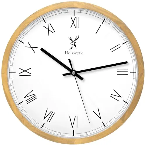 Holzwerk Designer Wanduhr mit römischen Ziffern – 30 cm - Stilvolle Wanduhren aus hochwertigem Holz, nahezu lautloses Uhrwerk. Einzigartige Maserung macht jede Uhr zum Unikat. Ideal für jedes Zuhause.