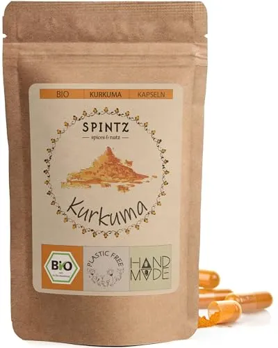 SPINTZ Kurkuma Kapseln 420 Stk – Hochdosiert & Vegan - Hochdosierte Kurkuma-Kapseln aus biologischem Anbau, ideal zur einfachen Integration in deine Ernährung. Verpackt in 100% biologisch abbaubaren Materialien – für eine umweltfreundliche Wahl!