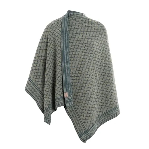 KNIT FACTORY - Dusk Poncho Cape - Elegant Gestrickter Damen Cape - Wickelschal mit Wolle - Hochwertige Qualität - Laurel/Urban Green