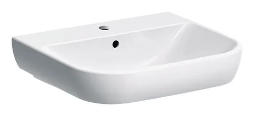 Geberit Smyle Waschtisch 550 mm x 480 mm - Weiß mit Hahnloch und Überlauf - Eleganter Waschtisch in Weiß, ideal für moderne Badezimmer, ausgestattet mit Hahnloch und Überlauf für optimalen Komfort.