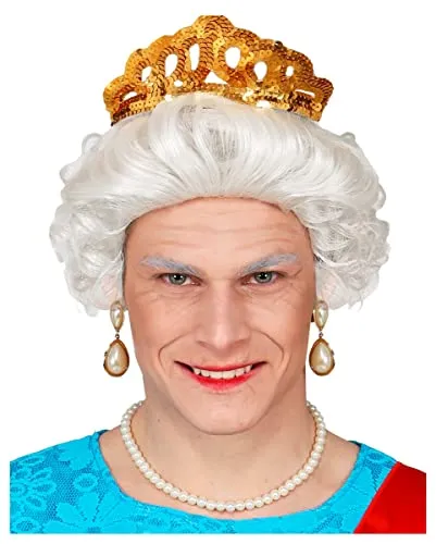 Horror-Shop Großmutter Queen Perücke in weiß von Horror-Shop