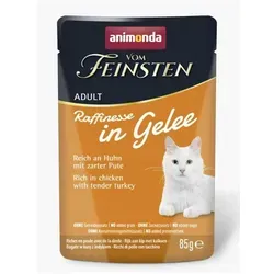 ANIMONDA Vom Feinsten Raffinesse Huhn mit Truthahn in Gelee 85g - Leckeres Katzenfutter in Gelee mit hochwertigem Huhn und Truthahn. Ideal für anspruchsvolle Katzen, die eine schmackhafte und ausgewogene Ernährung schätzen.