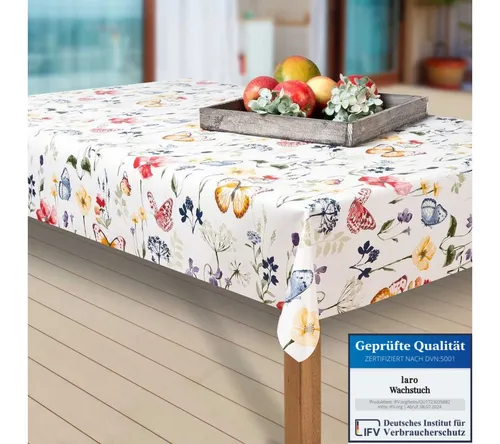 laro Tischdecke Wachstuch-Tischdecken Abwaschbar Blumen. Schmetterling/bunt rechteckig