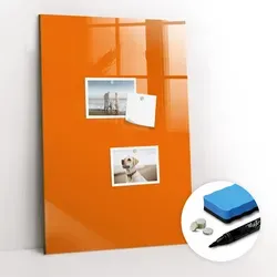 Tulup Magnettafel aus Glas, Orange, 40x60 cm – Elegante Magnettafel für Zuhause und Büro - Praktische Magnettafel aus bruchsicherem Glas, ideal zum Organisieren von Notizen und Fotos. Inklusive 5 starken Neodym-Magneten und Marker für kreative Gestaltung!