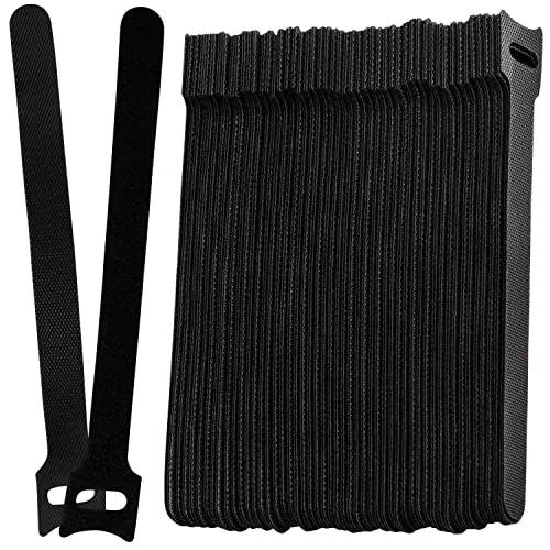 ISOLATECH 100 Stück Klett Kabelbinder Schwarz 150 x 12 mm, verstellbare und wiederverwendbare Kabelhalter mit Klettverschluss, UV-beständig
