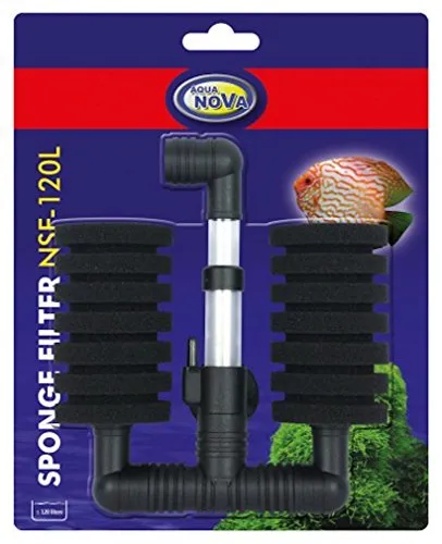 Doppelarmiger Schaumstofffilter - AQUANOVA NSF120, Bioschaumstoff: Höhe 8cm, Durchmesser 5cm, Filterhöhe min.14cm - max.19cm, Breite 14cm