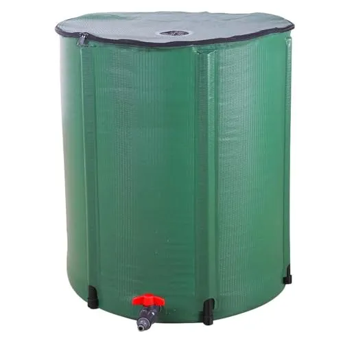 LEADZM Faltbar Regentonne, Tragbarer Wasserauffangbehälter, Regenwassertonne mit Filter Zapfhahn Überlaufset, Regenwassersammelsystem Fallrohr, Regenwassertank (200 Liter)