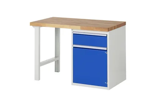 Rau Werkbank 7502A1 mit Schublade und Tür - Robuste Werkbank B1250xT700xH840mm, ideal für Werkstätten, bietet praktischen Stauraum durch eine Schublade und eine Tür.