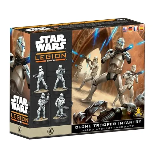 Asmodee Star Wars: Legion – Klontruppen-Infanterie Erweiterung - Erweitern Sie Ihre Armee mit diesem Set für das Tabletop-Spiel Star Wars: Legion. Klontruppen bieten strategische Flexibilität und vielfältige Waffenoptionen für spannende Schlachten. Für 2 Spieler, ab 14 Jahren.