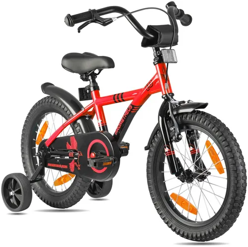 PROMETHEUS BICYCLES Kinderfahrrad HAWK 16 Zoll ab 5 Jahre, 1 Gang, Junge Mädchen Fahrrad Kinder mit Rücktrittbremse Stützräder