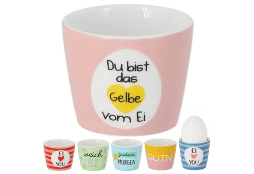 CEPEWA Eierbecher Eierbecher 6er Set 6 Motive Steingut bunt 5x4cm Gute Laune Sprüche