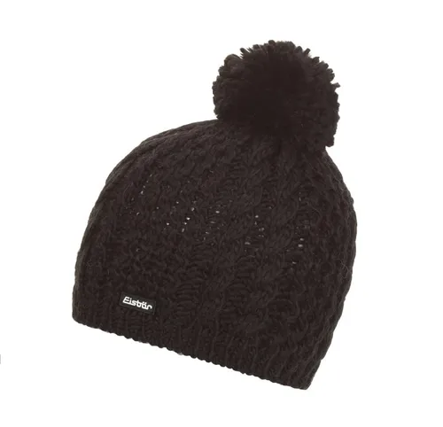 Eisbär Mütze Damen Afra Pompon Schwarz - Elegante Merino Wollmütze mit Fleece - Bekleidungsaccessoires - Klassische Bommelmütze mit Zopfmuster, bietet zuverlässige Winterwärme und optimalen Tragekomfort für kalte Tage.