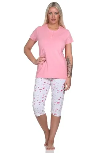Produktbild Normann Eleganter Damen Capri Pyjama, Schlafanzug mit Knopfleiste und ¾ Capri Hose, Farbe:rosa, Größe:36-38