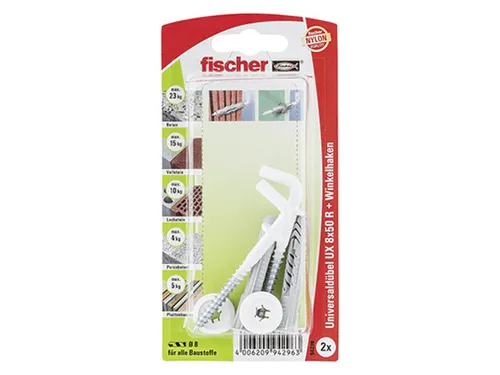 Fischer Universaldübel UX 8x50 RH mit Winkelhaken, nylonbeschichtet, 94296