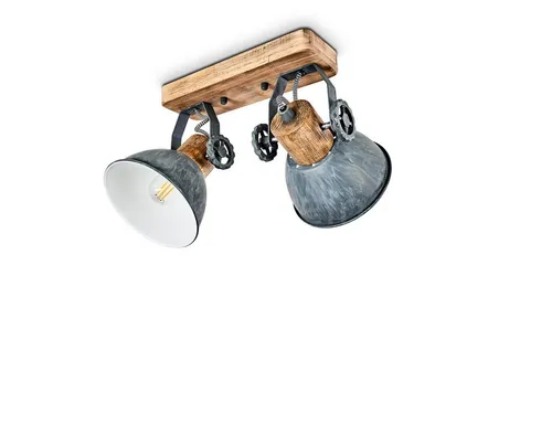 hofstein Deckenleuchte »Cotes« 2-flammig im Retro-Design - Elegante Deckenleuchte für den Innenbereich in Grau/Weiß/Braun. Mit verstellbaren Strahlern und E27-Fassungen, ideal für Esszimmer, Flur oder Wohnzimmer. Austauschbare Leuchtmittel bieten Flexibilität.