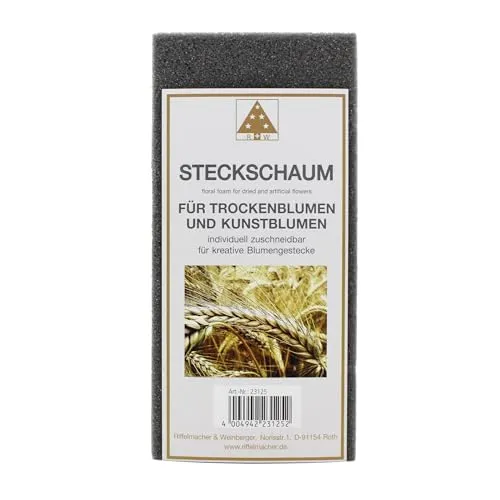 Riffelmacher & Weinberger 23125 – Steckschaum für Trockenblumen, optimale Basis für Gestecke, Steckschwamm für DIY, Floristik und Hochzeit, Größe 23 x 11 x 7,5 cm, Grau