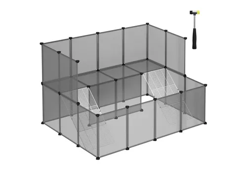 SONGMICS 2-stöckig Freigehege für Kleintiere - Käfige, Auslauf & Gehege – Robustes 2-stöckiges Design aus Stahl und Kunststoff, ideal für Kaninchen, Hamster und Chinchillas, bietet viel Platz zum Spielen und Entdecken.